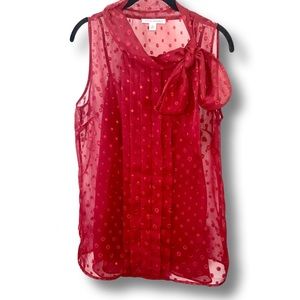 Gorgeous holiday red sleeveless pussy bow blouse Banana Republic sz 10 IN EUC